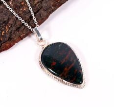 Silver Plated Brass Pear Shaped Pendant Necklace with Agate Gemstone Gift Jewelry